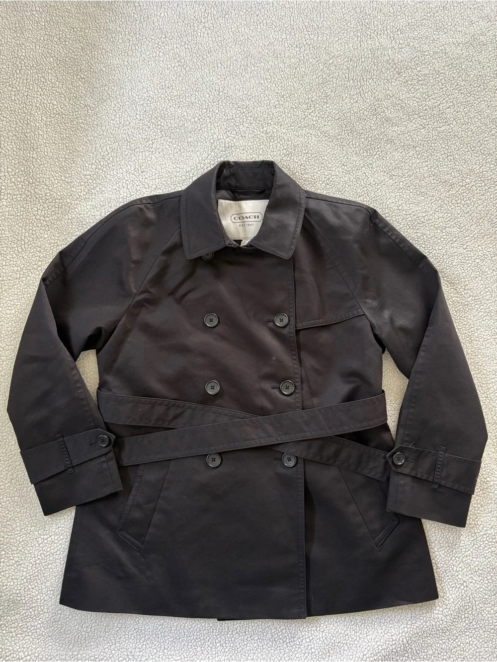 Coach Black Belted Double Breasted Trench Coat Women's XL Signature Lining